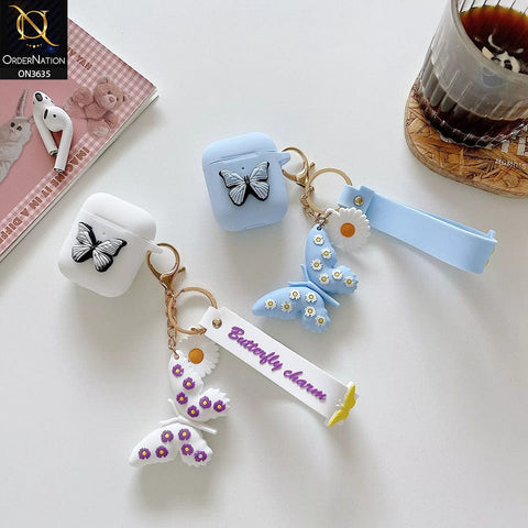 Apple Airpods 1 / 2 Cover - Light Blue - 3D Butterfly Cute Flower Soft Silicone Airpod Case With Hand Holder