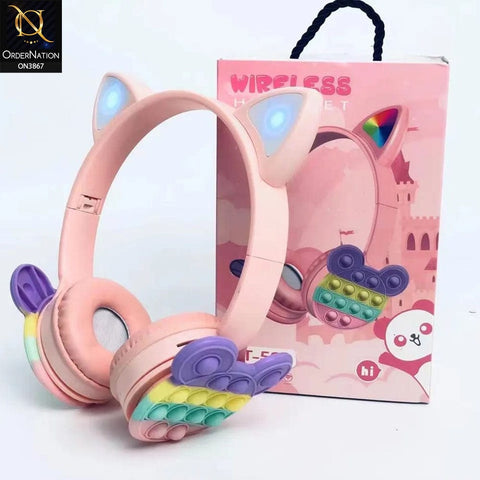 KT-58A Cosplay Party Toy Gift Wireless Earbuds Push It Bubble Cute Cat Ear Wireless Earphone LED Cat Ear Kids Bear Headphones -  Gray And Pink