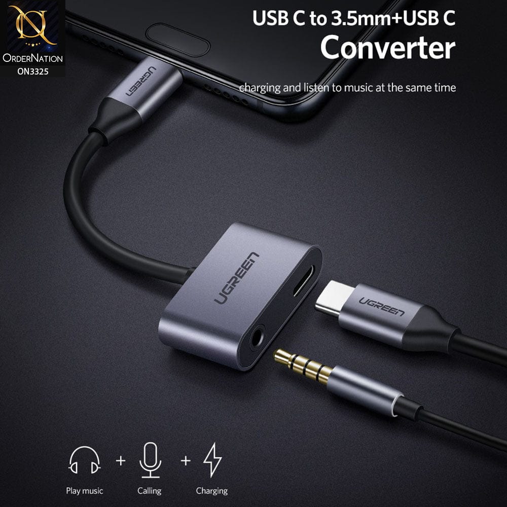 Type-C Adapter - Gray - UGREEN CM193/ Usb Type-C To 3.5mm Audio Adapter with Power Supply