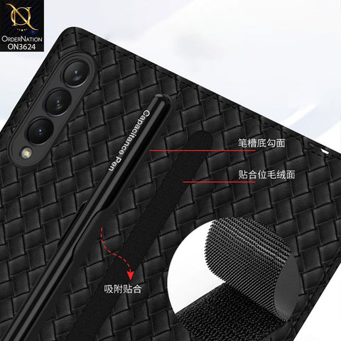 Samsung Galaxy Z Fold 4 5G Cover - Brown - Braided Leather Case With Magnetic Hinge And Pen Slot ( Pen Not Included )