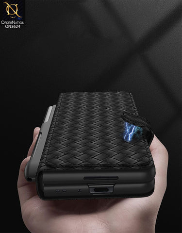 Samsung Galaxy Z Fold 4 5G Cover - Brown - Braided Leather Case With Magnetic Hinge And Pen Slot ( Pen Not Included )