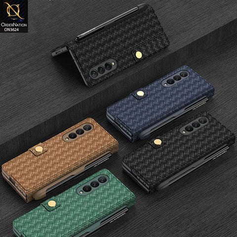 Samsung Galaxy Z Fold 4 5G Cover - Brown - Braided Leather Case With Magnetic Hinge And Pen Slot ( Pen Not Included )
