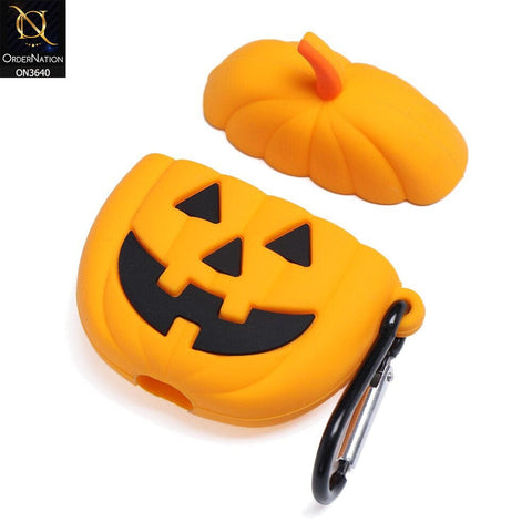 Apple Airpods 1 / 2 Cover - Orange - New Trending 3D Pumpkin Latern Soft Silicone Airpods Case