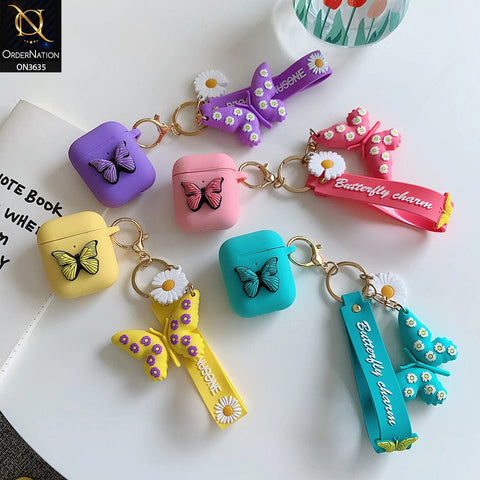 Apple Airpods 1 / 2 Cover - Pink - 3D Butterfly Cute Flower Soft Silicone Airpod Case With Hand Holder