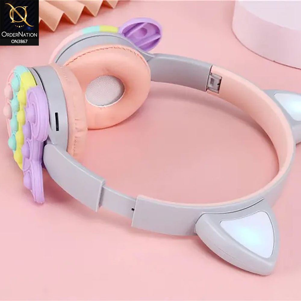 KT-58A Cosplay Party Toy Gift Wireless Earbuds Push It Bubble Cute Cat Ear Wireless Earphone LED Cat Ear Kids Bear Headphones -  Gray And Pink
