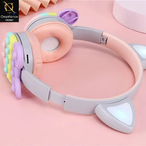 KT-58A Cosplay Party Toy Gift Wireless Earbuds Push It Bubble Cute Cat Ear Wireless Earphone LED Cat Ear Kids Bear Headphones -  Gray And Pink