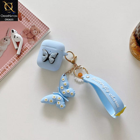Apple Airpods 1 / 2 Cover - Light Blue - 3D Butterfly Cute Flower Soft Silicone Airpod Case With Hand Holder