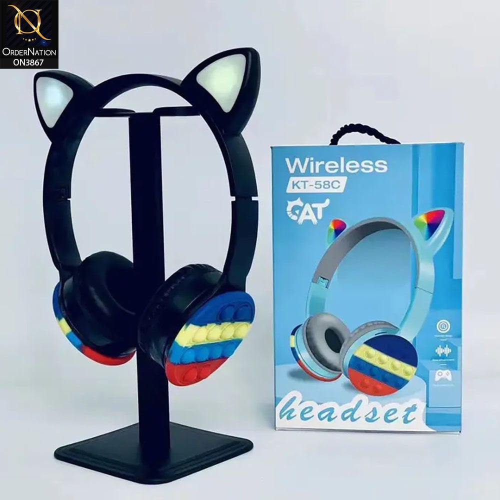 KT-58A Cosplay Party Toy Gift Wireless Earbuds Push It Bubble Cute Cat Ear Wireless Earphone LED Cat Ear Kids Bear Headphones - Black