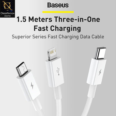 Baseus Superior Series Fast Charging Data Cable USB to M+L+C 3.5A 1.5m - White