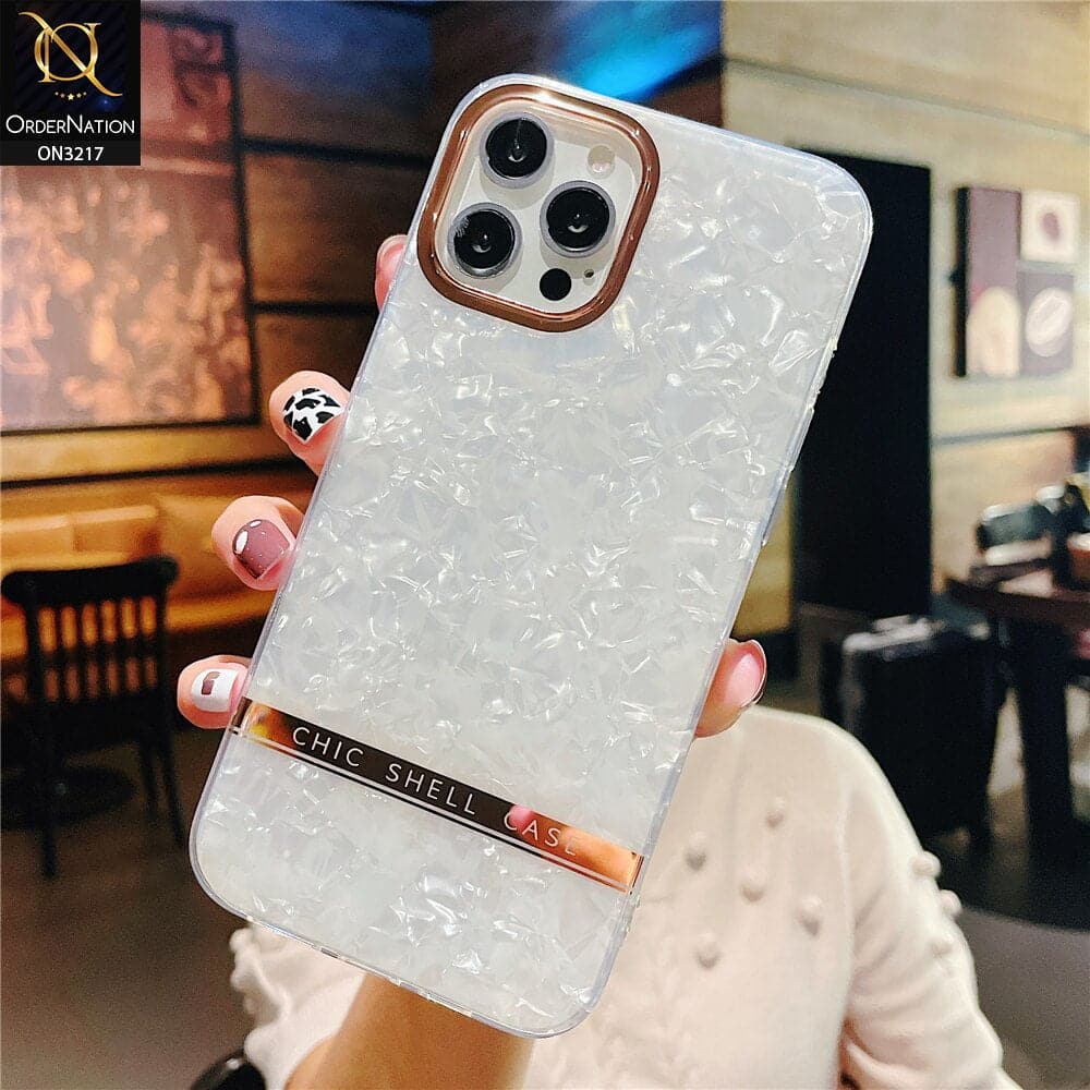 iPhone 12 Pro Max Cover - White-Design 2 - Soft Border Chic Marble Shell Plating Case