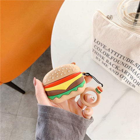 Cute Ruberized Soft Burger Airpods Case For Apple Airpods Pro