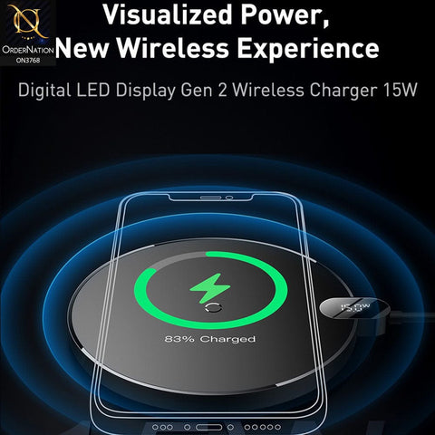 Wireless Charger - Black - Baseus Digital Led Display Gen 2 Wireless Charger 15W