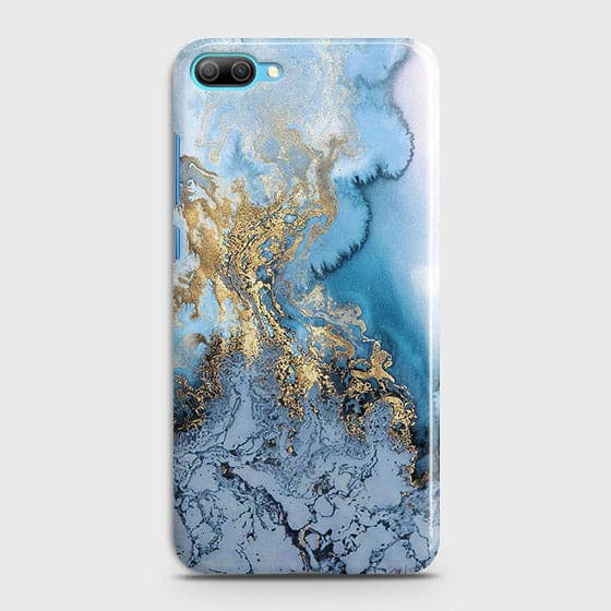 Huawei Honor 10 - Trendy Golden & Blue Ocean Marble Printed Hard Case with Life Time Colors Guarantee