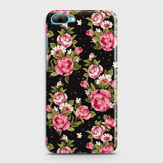 Huawei Honor 10 Cover - Trendy Pink Rose Vintage Flowers Printed Hard Case with Life Time Colors Guarantee