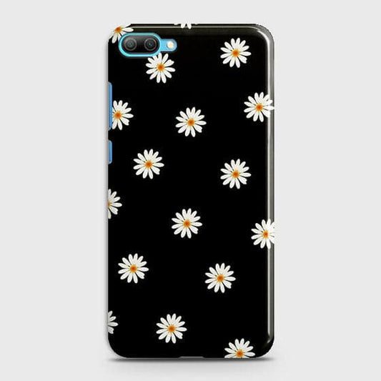 Huawei Honor 10 Cover - Matte Finish - White Bloom Flowers with Black Background Printed Hard Case with Life Time Colors Guarantee