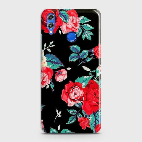 Huawei Honor 8C Cover - Luxury Vintage Red Flowers Printed Hard Case with Life Time Colors Guarantee