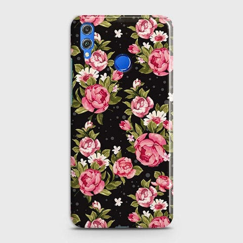 Huawei Honor 8C Cover - Trendy Pink Rose Vintage Flowers Printed Hard Case with Life Time Colors Guarantee