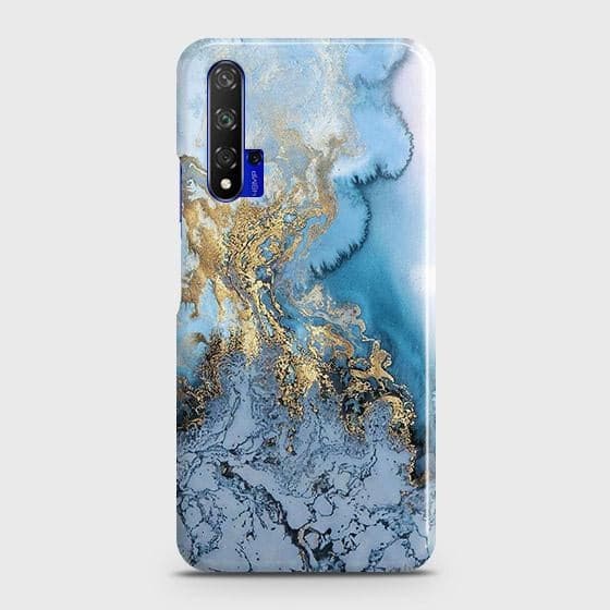 Honor 20 Cover - Trendy Golden & Blue Ocean Marble Printed Hard Case with Life Time Colors Guarantee