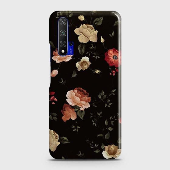 Honor 20 Cover - Matte Finish - Dark Rose Vintage Flowers Printed Hard Case with Life Time Colors Guarantee