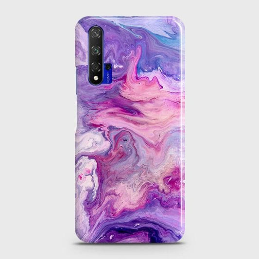 Honor 20 Cover - Chic Blue Liquid Marble Printed Hard Case with Life Time Colors Guarantee