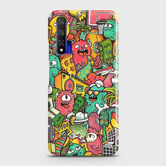 Honor 20 Cover - Matte Finish - Candy Colors Trendy Sticker Collage Printed Hard Case with Life Time Colors Guarantee