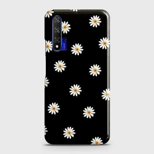 Honor 20 Cover - Matte Finish - White Bloom Flowers with Black Background Printed Hard Case with Life Time Colors Guarantee