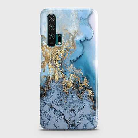 Honor 20 Pro Cover - Trendy Golden & Blue Ocean Marble Printed Hard Case with Life Time Colors Guarantee