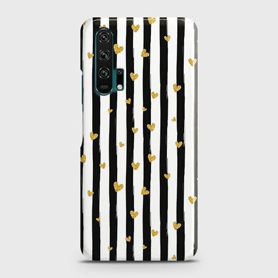 Honor 20 Pro Cover - Trendy Black & White Lining With Golden Hearts Printed Hard Case with Life Time Colors Guarantee