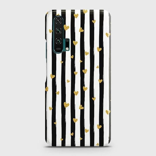 Honor 20 Pro Cover - Trendy Black & White Lining With Golden Hearts Printed Hard Case with Life Time Colors Guarantee