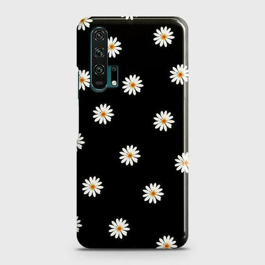 Honor 20 Pro Cover - Matte Finish - White Bloom Flowers with Black Background Printed Hard Case with Life Time Colors Guarantee