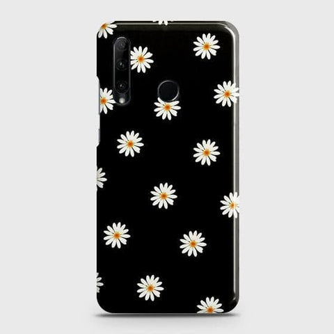 Honor 20 lite Cover - Matte Finish - White Bloom Flowers with Black Background Printed Hard Case with Life Time Colors Guarantee