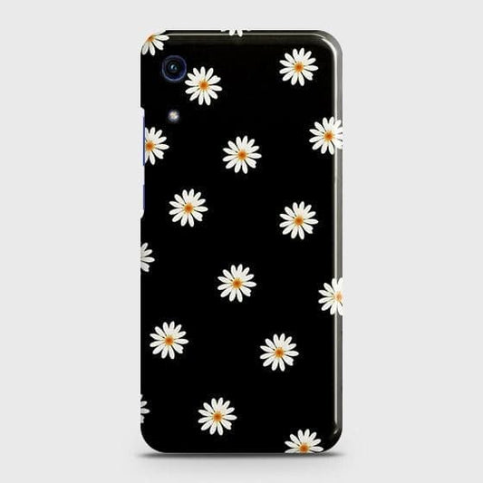 Honor 8A Without Sensor Cut Cover - Matte Finish - White Bloom Flowers with Black Background Printed Hard Case with Life Time Colors Guarantee