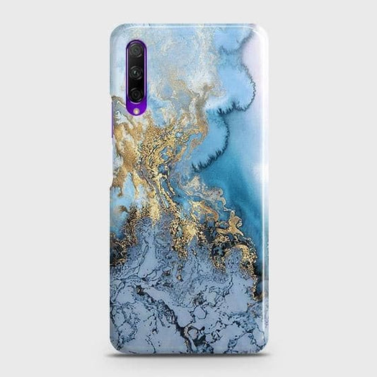 Honor 9X Cover - Trendy Golden & Blue Ocean Marble Printed Hard Case with Life Time Colors Guarantee
