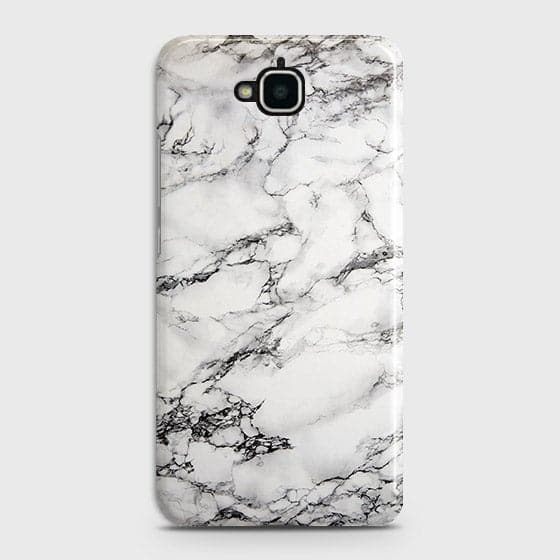 Huawei Y6 Pro 2015 Cover - Matte Finish - Trendy Misty White and Black Marble Printed Hard Case with Life Time Colors Guarantee