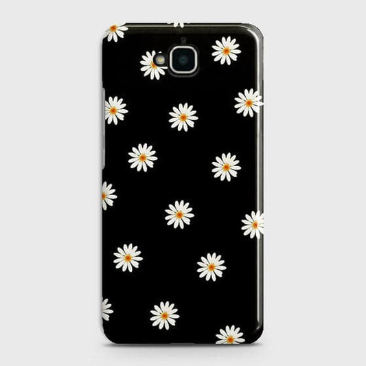 Huawei Y6 Pro 2015 Cover - Matte Finish - White Bloom Flowers with Black Background Printed Hard Case with Life Time Colors Guarantee