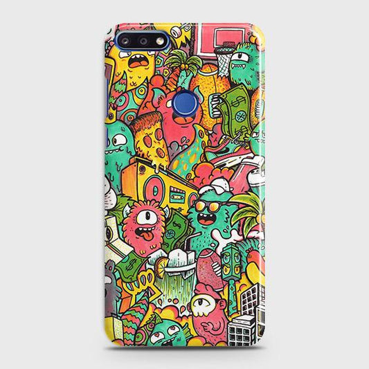 Huawei Honor 7C Cover - Matte Finish - Candy Colors Trendy Sticker Collage Printed Hard Case with Life Time Colors Guarantee