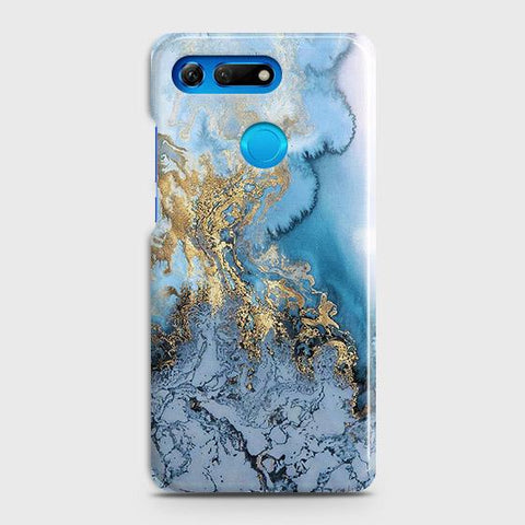 Huawei Honor View 20Cover - Trendy Golden & Blue Ocean Marble Printed Hard Case with Life Time Colors Guarantee