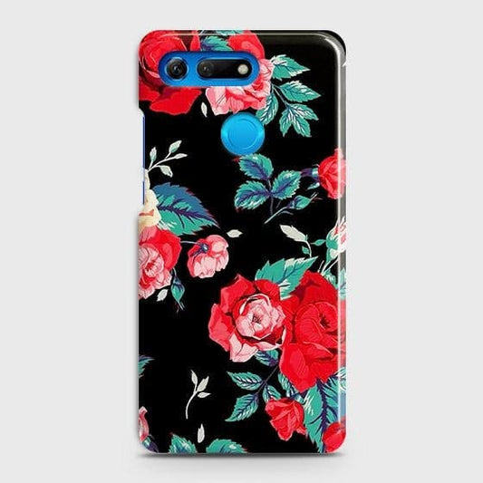 Huawei Honor View 20 Cover - Luxury Vintage Red Flowers Printed Hard Case with Life Time Colors Guarantee