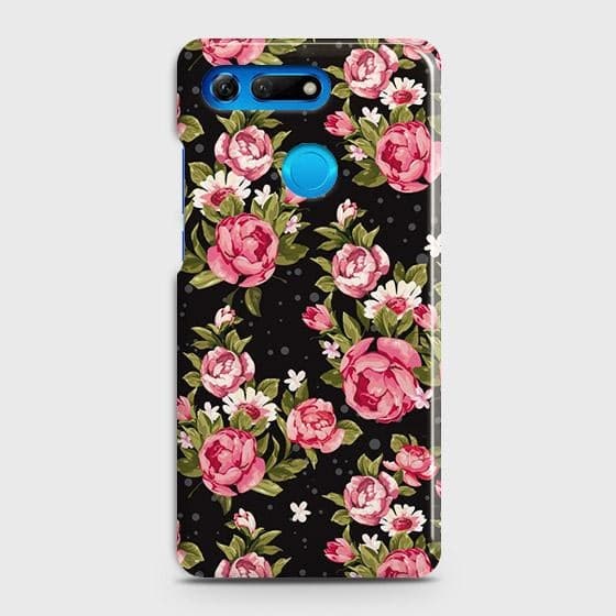 Huawei Honor View 20 Cover - Trendy Pink Rose Vintage Flowers Printed Hard Case with Life Time Colors Guarantee