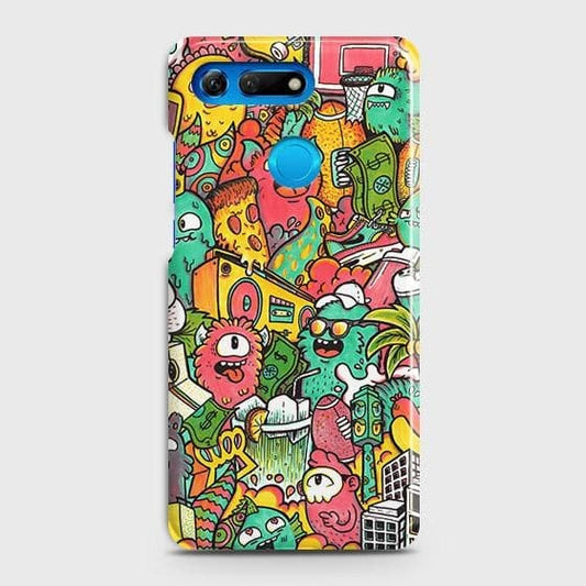 Huawei Honor View 20 Cover - Matte Finish - Candy Colors Trendy Sticker Collage Printed Hard Case with Life Time Colors Guarantee