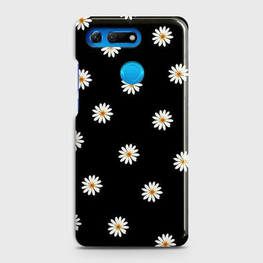 Huawei Honor View 20 Cover - Matte Finish - White Bloom Flowers with Black Background Printed Hard Case with Life Time Colors Guarantee