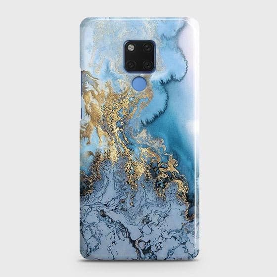 Huawei Mate 20 Cover - Trendy Golden & Blue Ocean Marble Printed Hard Case with Life Time Colors Guarantee