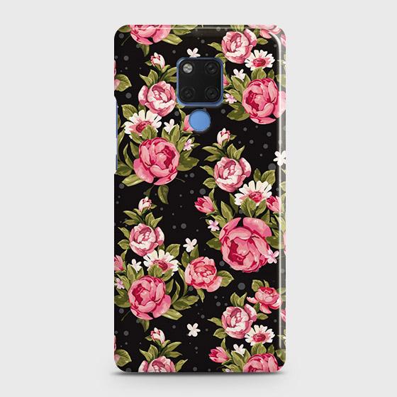 Huawei Mate 20 Cover - Trendy Pink Rose Vintage Flowers Printed Hard Case with Life Time Colors Guarantee