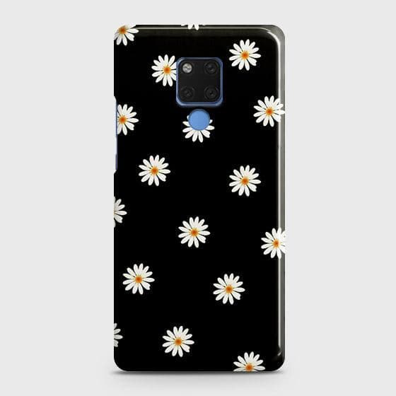 Huawei Mate 20 Cover - Matte Finish - White Bloom Flowers with Black Background Printed Hard Case with Life Time Colors Guarantee