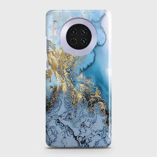 Huawei Mate 30 Cover - Trendy Golden & Blue Ocean Marble Printed Hard Case with Life Time Colors Guarantee