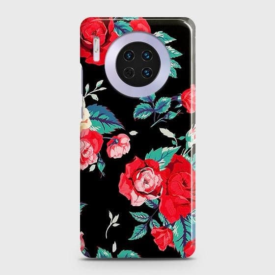 Huawei Mate 30 Cover - Luxury Vintage Red Flowers Printed Hard Case with Life Time Colors Guarantee