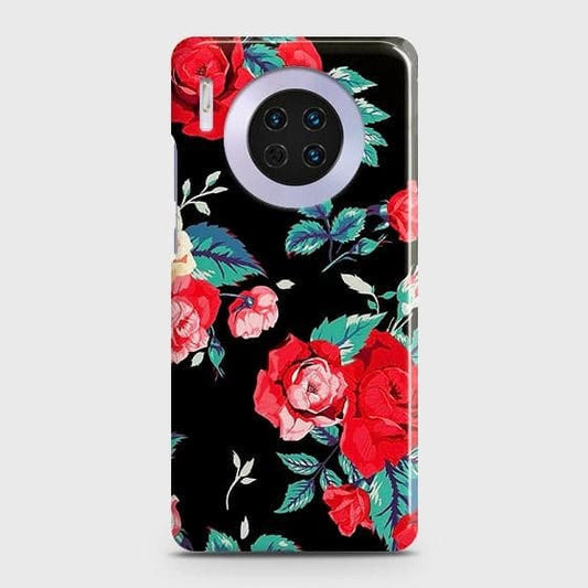 Huawei Mate 30 Cover - Luxury Vintage Red Flowers Printed Hard Case with Life Time Colors Guarantee