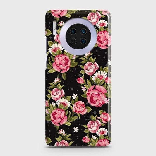 Huawei Mate 30 Cover - Trendy Pink Rose Vintage Flowers Printed Hard Case with Life Time Colors Guarantee