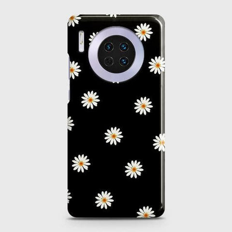 Huawei Mate 30 Cover - Matte Finish - White Bloom Flowers with Black Background Printed Hard Case with Life Time Colors Guarantee
