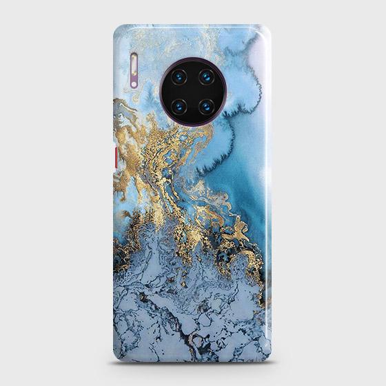 Huawei Mate 30 Pro Cover - Trendy Golden & Blue Ocean Marble Printed Hard Case with Life Time Colors Guarantee